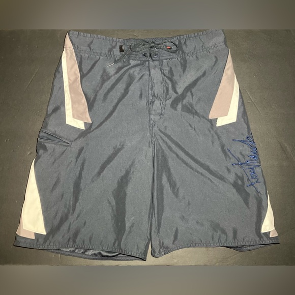 TONY HAWK BOARDSHORTS SWIM TRUNKS MENS SIZE LARGE (33-35) BLUE/WHITE EUC - Picture 1 of 8